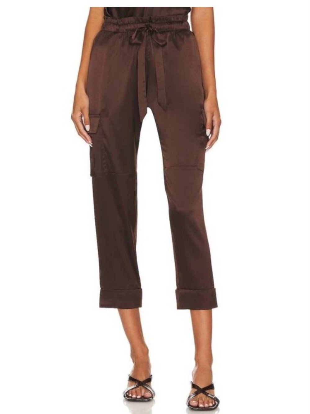 Cami NYC Carmen Silk Charmeuse Cargo Cropped Pants Clove Brown Size Large